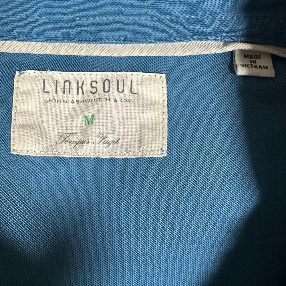 Linksoul Polo Shirt Men Size M Blue Short Sleeve Tempus Fugit 100% Luxury Cotton - Picture 5 of 9